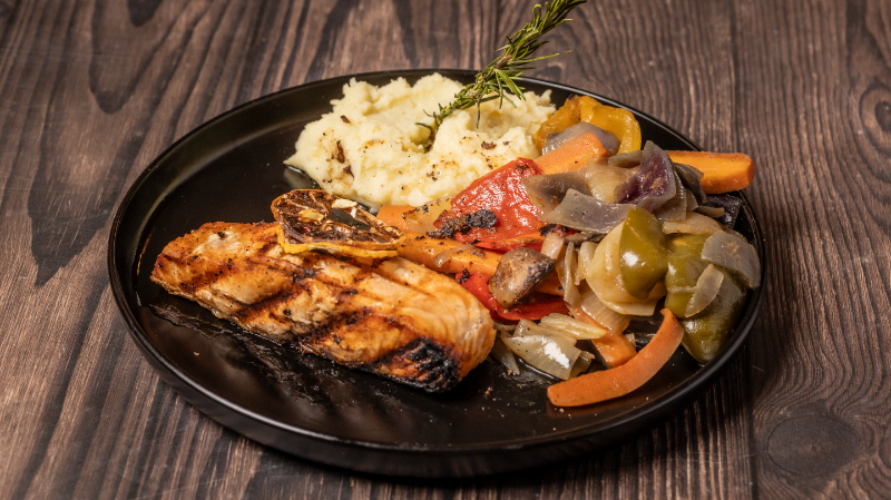 Grilled salmon steak