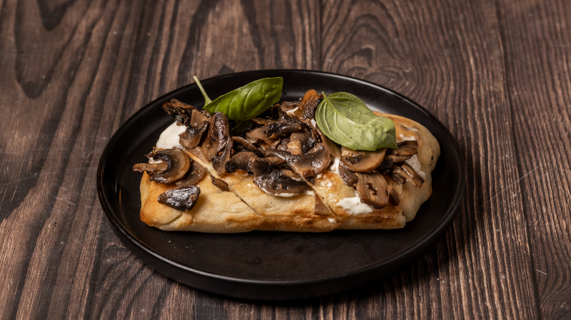 Mushroom focaccia slice