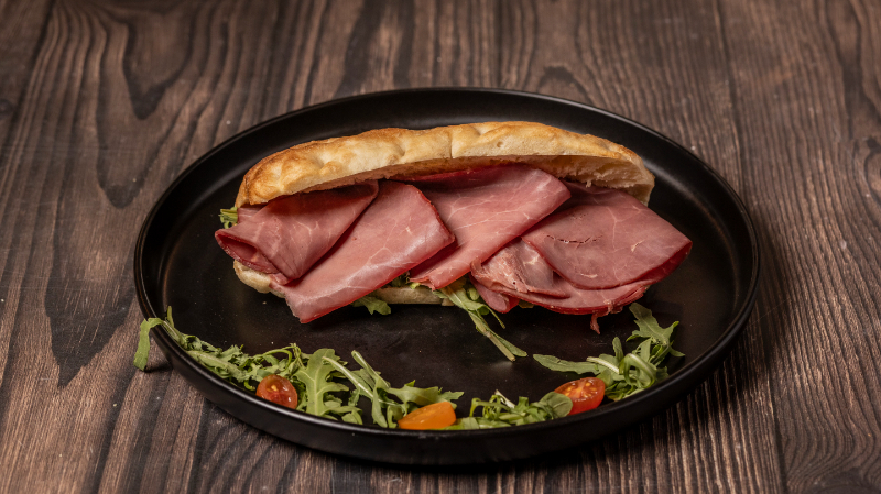 Roast beef focaccia sandwich